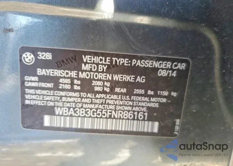 2015 BMW 328 Xi from USA, damaged, VIN WBA3B3G55FNR86161